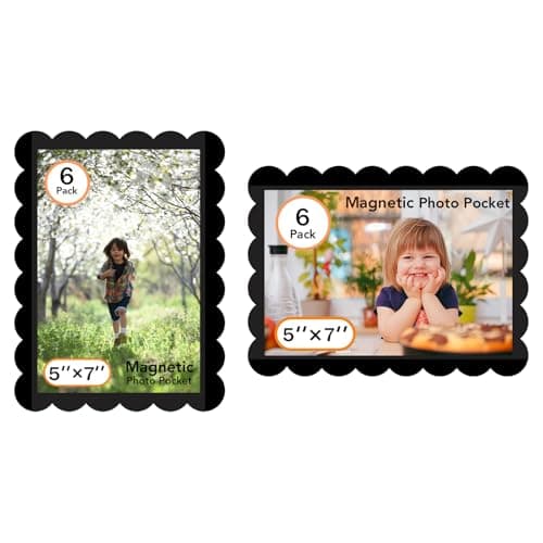 Mingting Magnetic Picture Frame, 6 Pack Magnetic Frame Reusable, Magnetic Photo Frames for Refrigerator 5x7” With Wavy Border, Refrigerator Magnets for Pictures Suitable Home, School, Office (5x7-Black)