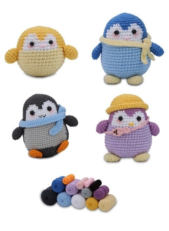 4-Piece Penguins Dolls, Crochet Kit for Beginners, Crochet Set for Kids, Crocheting Knitting Kit, Includes All Crochet Accessories and Step-by-Step Video Tutorials