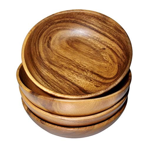 WRIGHTMART Wooden Bowls – Set of 4 Acacia Wood 7” Salad Bowl for Snacks, Fruit & Sides, Rustic Handmade Kitchenware Small Decorative Dishes for Dining & Gifting