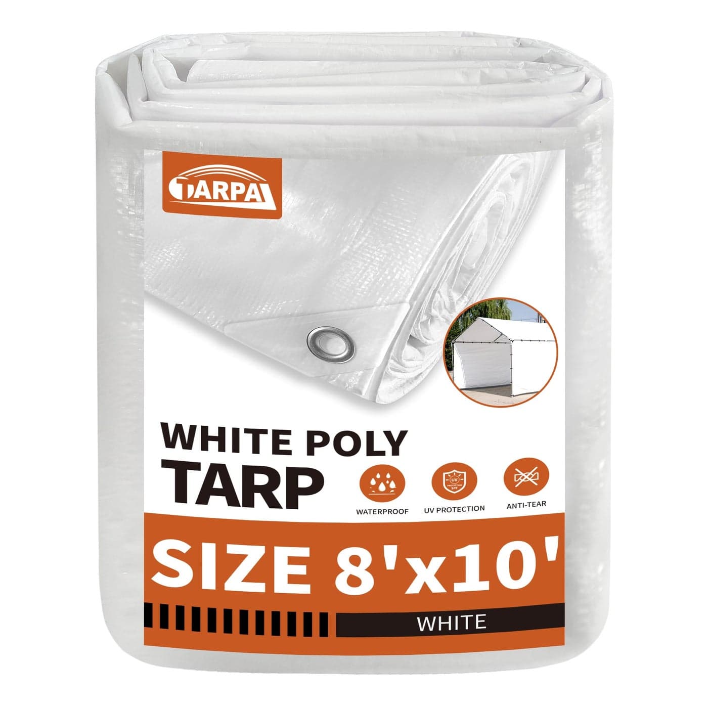 TARPAL 8x10 White Tarp Waterproof 75 mil Medium Duty All Purpose Poly Tarps Cover WaterproofSnow Proof UV ProtectionRip and Tear ProofPoly Tarpaulin