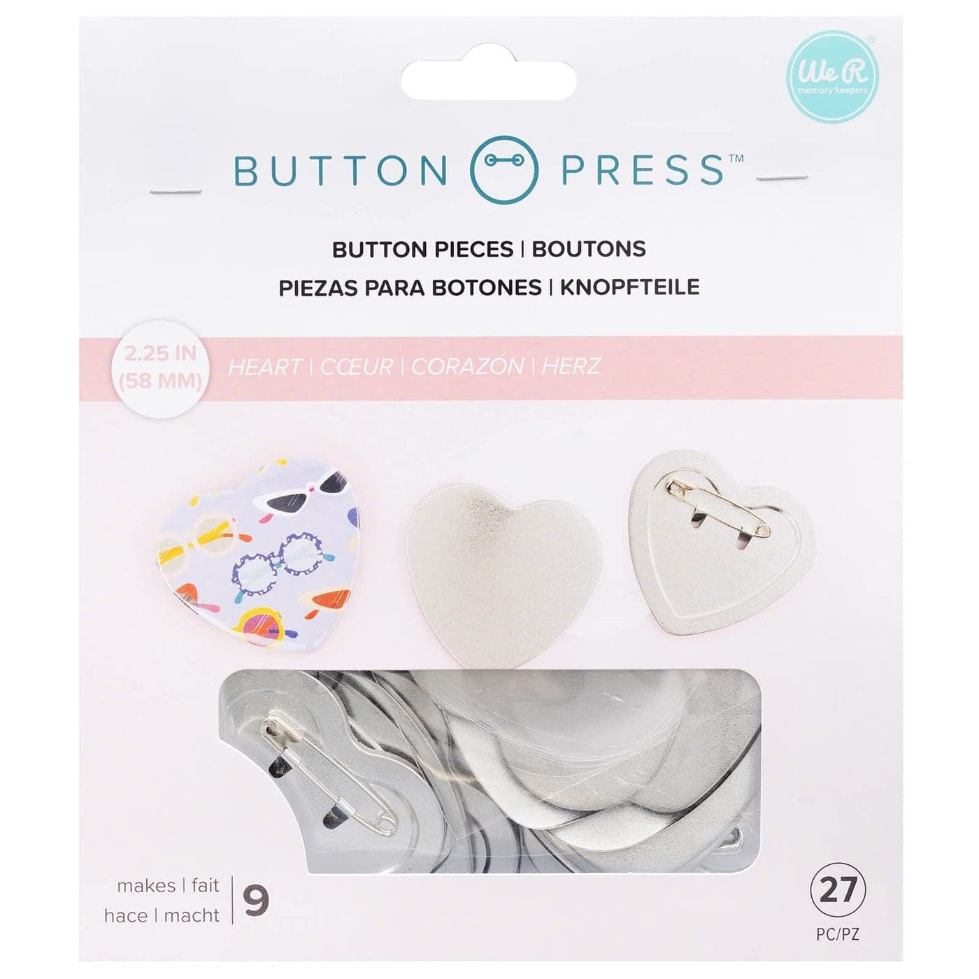 We R Memory Keepers Button Press Refill Pack KitHeart Makes 9 Pins