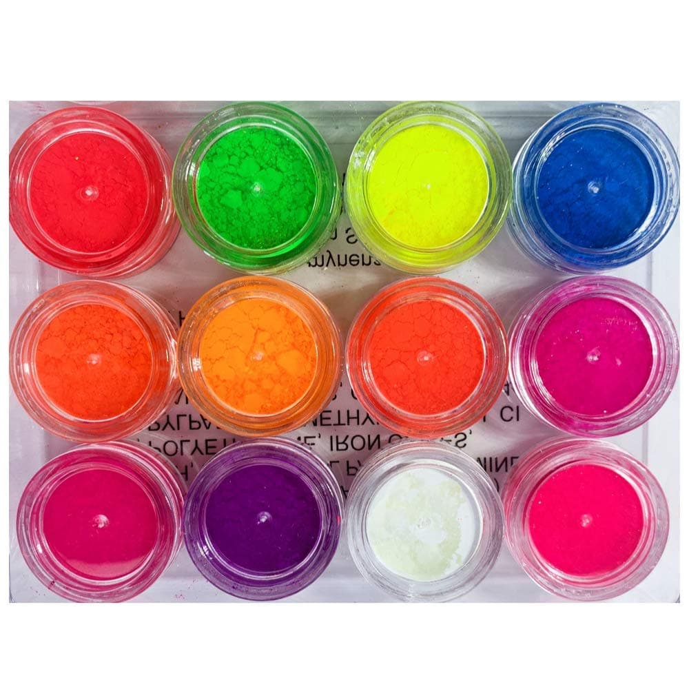 Neon Face Body Paint Pigment Powder Kit 12 UV Blacklight Reactive Colors Set