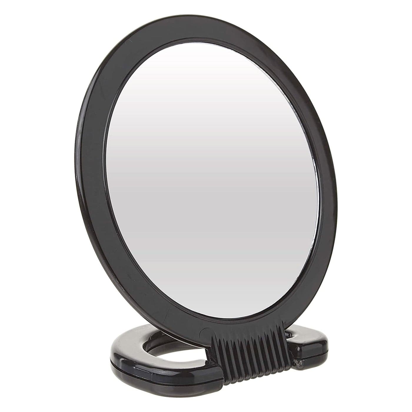 Diane Hand Mirror with Stand with 1X and 3X Magnification, Double-Sided Hand Held Mirror with Handle for Salon, Barber, Vanity, Grooming, Shaving, and Travel, Medium, 6" x 10", Black