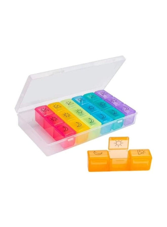 7-Day Pill Organizer with 21 Compartments - Rainbow Weekly Medicine Organizer (Morning, Noon, Evening) - Durable & Lightweight