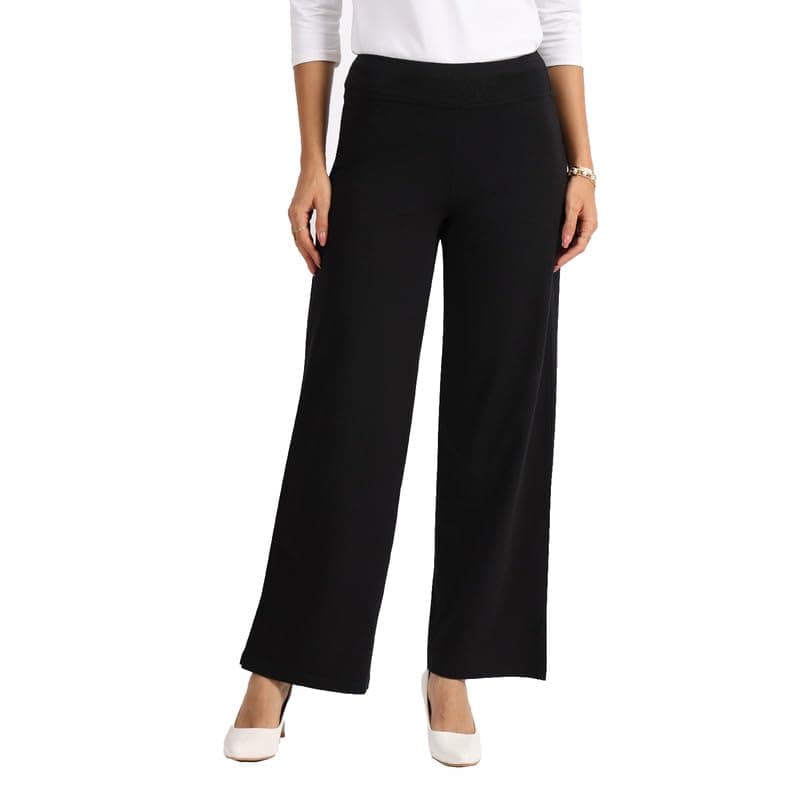 BlissClub AM:PM Cotton Wide Leg Pants - Lite,Regular Below 5'4, Cotton Pants, Wide Waistband, Slit at Hem, Side Pockets