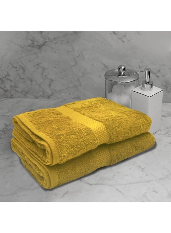 Gardenia (Yellow) Premium Hand Towel (50 x 100 Cm -Set of 2) 100% Cotton, Highly Absorbent and Ultrasoft Bath Linen with Diamond Dobby -550 Gsm