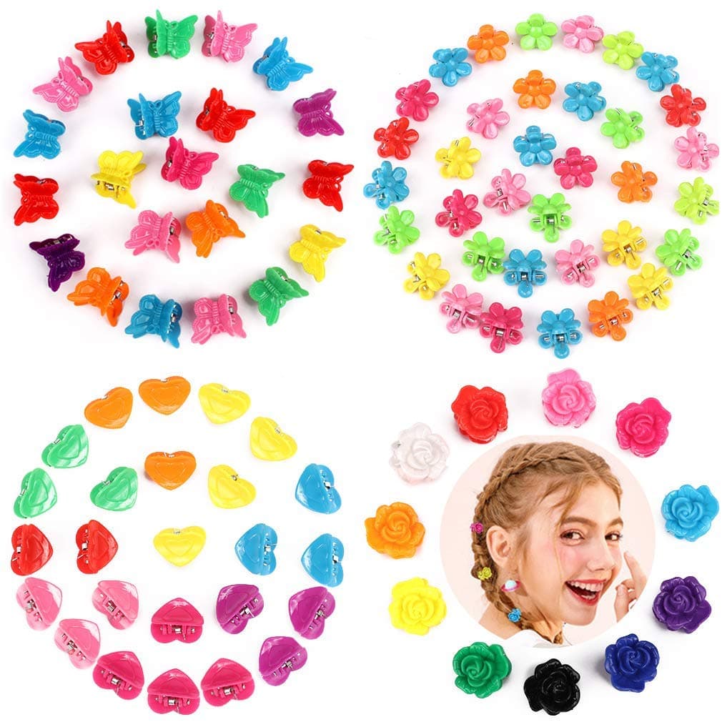 YISSION 200 Pcs Mini Hair Clips Flower Clips Butterfly Hair Clips Heart Hair Clip Rose Claw Clips 90s Hair Accessories for Women Party Gifts Assorted Color