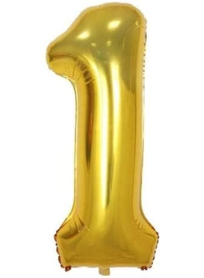 1 Number Aluminum Hanging Foil Balloon with Straw - Gold