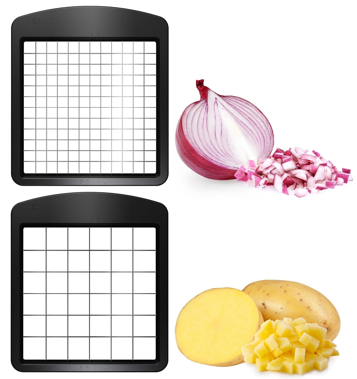 Fullstar Blade Replacement Set for Vegetable Chopper Only 2pc Insert Set for Veggie Chopper Large Dice for Potatoes Apples Pears Small Dice for Onions Tomatoes 39 x 44 inches