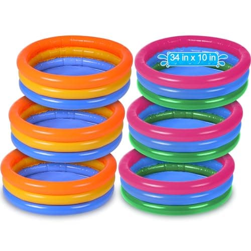 Jerify 6 Pack Kiddie Pool for Toddler 34 x 10 Inch Inflatable Kids Swimming Pool Small Baby Blow up 3 Rings Round Baby Padding Ball Pond for Indoor and Outdoor Water Game Play CenterCute Style