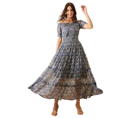 Rare Women Casual Blue Colour Maxi Floral Dress (EP7546D_Blue_XS)