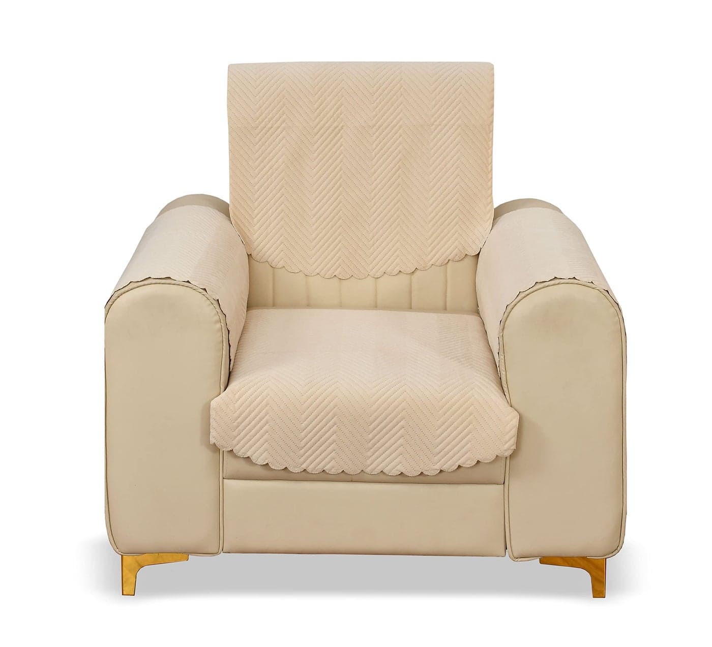Yellow Weaves 1 Seater Quilted Sofa Chair Cover with Arm Cover, Seat & Back Cover, Color - Beige - Velvet