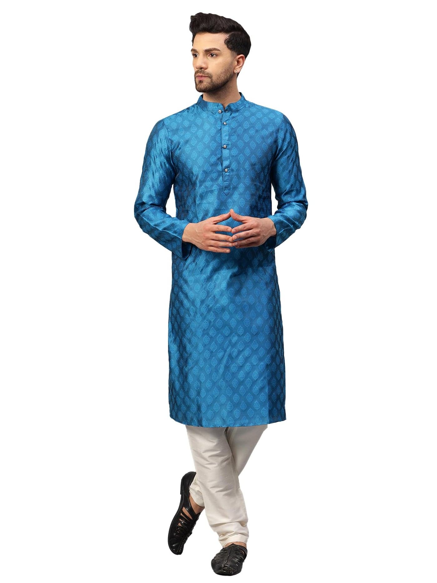 LATEST CHIKAN Men's Cotton Silk Blend Kurta and Pyjama Set