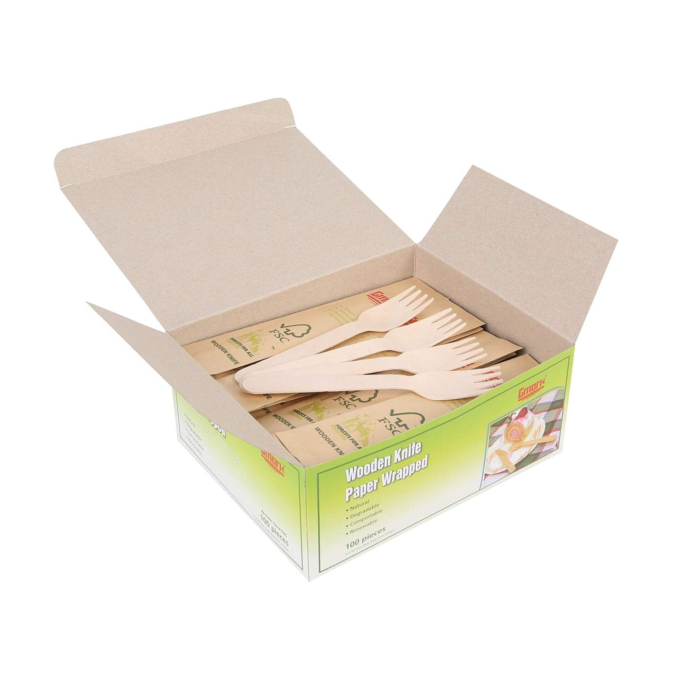 Gmark Disposable Wooden Forks Paper Wrapped Pack of 10065 Forks 100 AllNatural EcoFriendly Biodegradable and Compostable 100 ct Individually Wrapped in Box GM1026