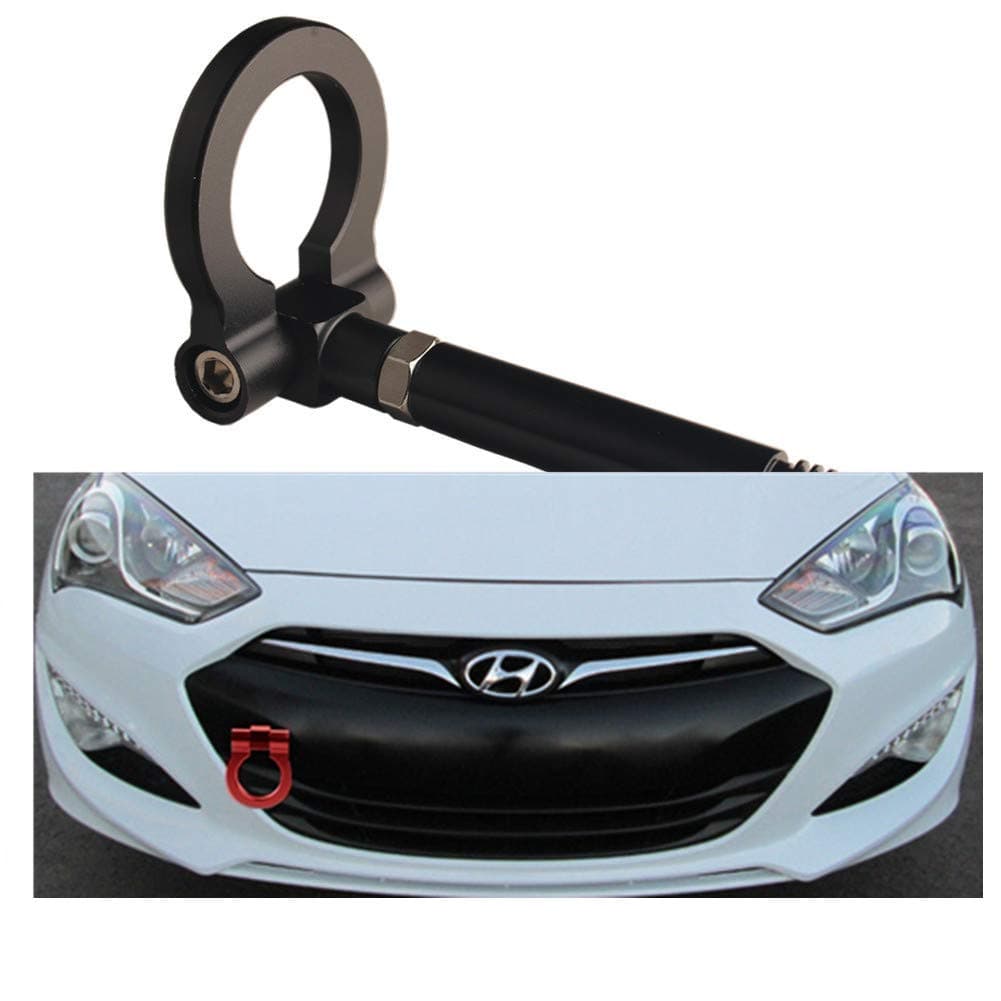 DEWHEL JDM Folding Screw On Racing T2 Tow Hooks Front Rear Compatible with 1016 Hyundai Genesis Coupe Black