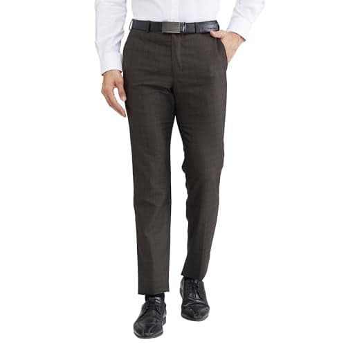 Raymond Men's Slim Fit Checks Pattern Poly Viscose Blend Flat Front Formal Trouser (Size: 32)-RMTS05386-O7 Dark Brown