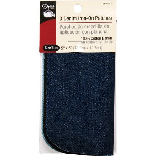 Dritz 55243-70 Patches, Iron-on, Denim, Black, Stone Wash, Dark Blue, 5 x 5-Inch (3-Count)