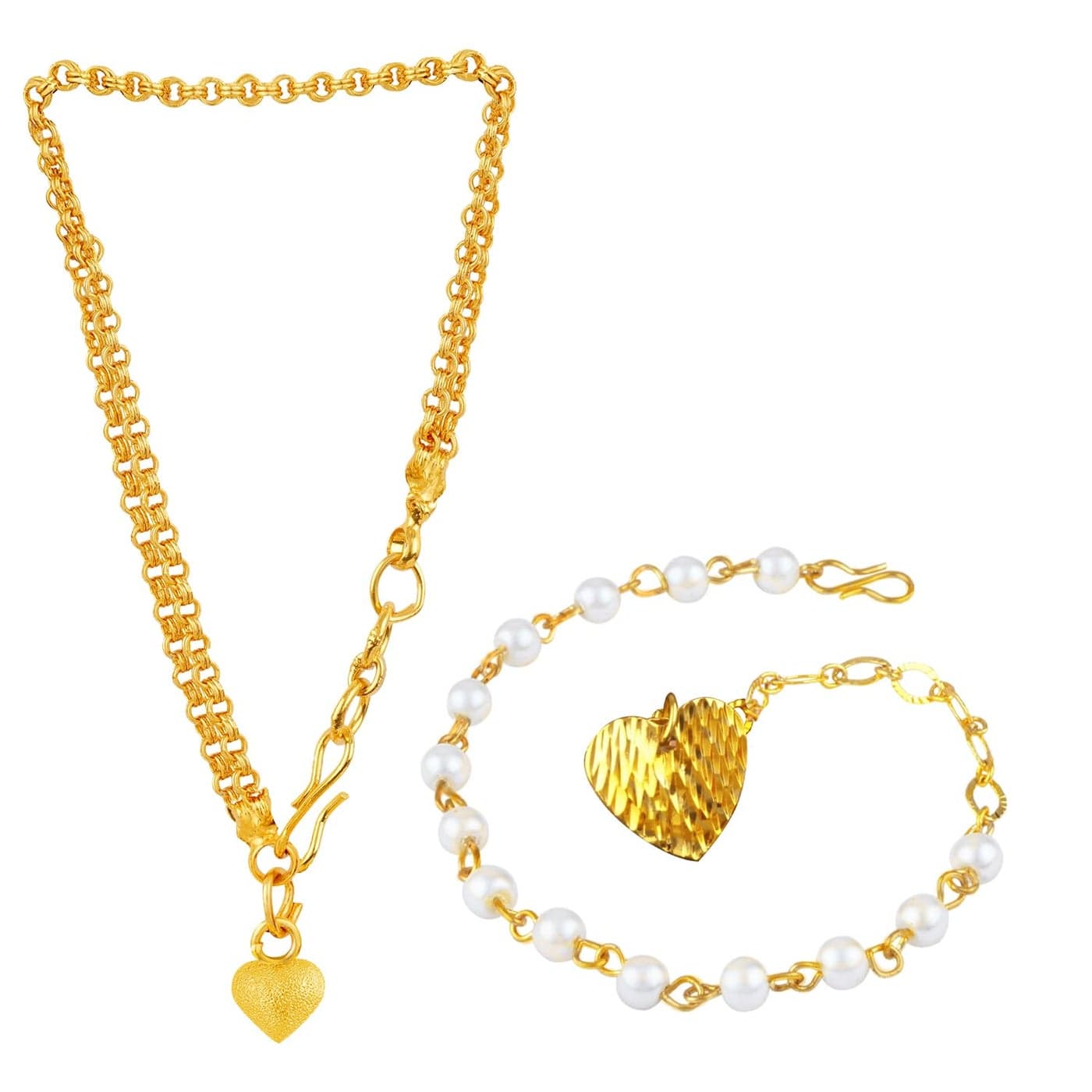 JFL Jewellery for Less Stylish Combo of Gold Plated Heart Pendant Adjustable Bracelets for Couple Valentine