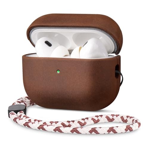 Maogoam Genuine Leather Case for AirPods Pro 3 (3rd Gen 2025) - Vintage Leather Cover, Adjustable Lanyard, Hard Shell, Develops Patina, Wireless Charging, for Fashion & Luxury Lovers, Dark Brown