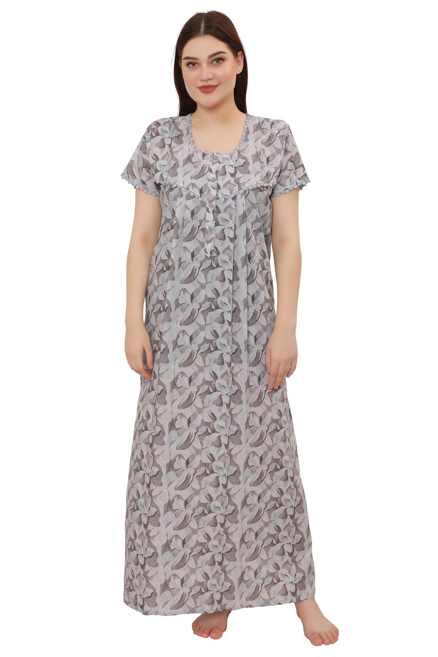 GLAMORAS Bizzy Lizzy Cotton Nighty Gown with Side Pocket for Women | Regular, Floral Printed & Full Length Maxi Night Gown | Night Wear Nighties for Women | Size: XL Purple-072