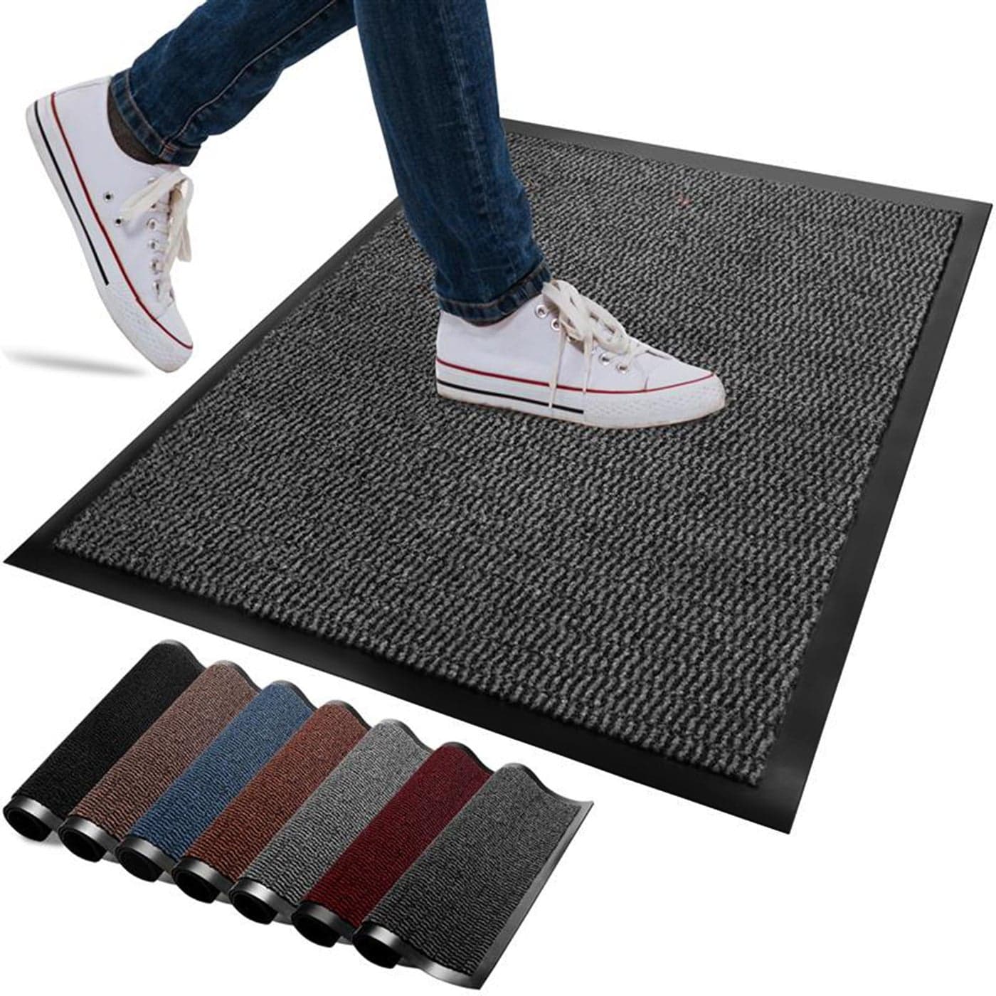 FB FunkyBuys Washable Door Mats Indoor Outdoor NonSlippery Heavy Duty Doormats Indoor Highly Absorptive Rubber Door Mat Perfect for Kitchen Home and Hotel Entrance Anthracite 60x120 CM