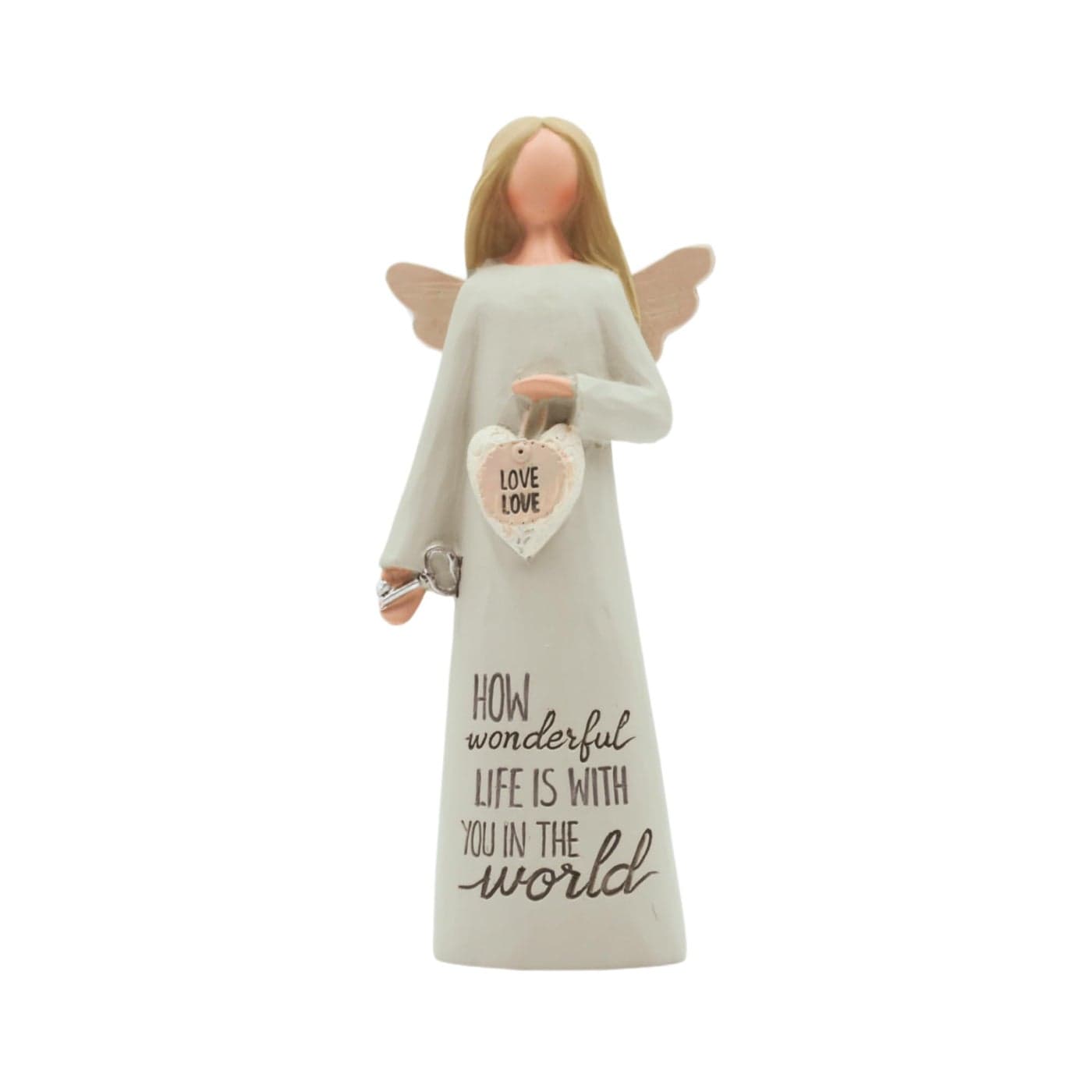 Blossom Bucket Angle Love Love Hand Painted Resin Decorative Figurine with Heart Resin with Message Decoration for Living Room Bookshelf for Family Loved Onces White