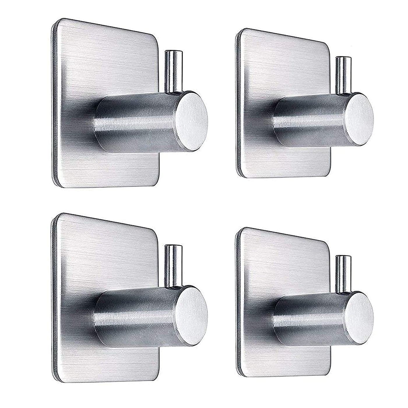 BluBasket Heavy Duty Adhesive Wall Hooks Waterproof Stainless Steel Hooks for Hanging Coat HatTowel Set of 4