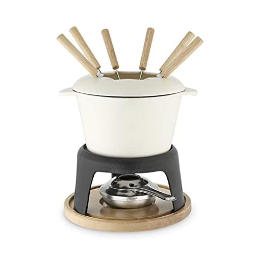 Twine Farmhouse Kitchen Enamel Cast Iron Metal Stand Chocolate Melting Cheese Fondue Pot Set 85 OffCream