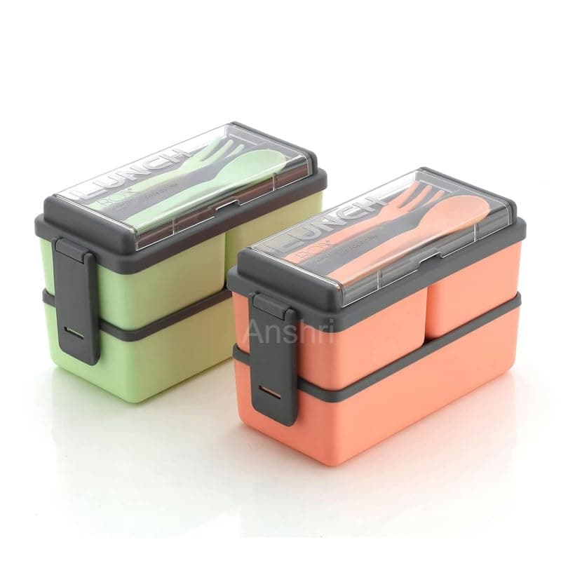 Anshri 3 Compartment Lunch Box, Tiffin Box for Office MenWomenkids Lunch Box, Microwave Safe Leak Proof & Removable School,Garden,Travel Lunch Boxes (Pista,1400 Ml) (Pack of 2)