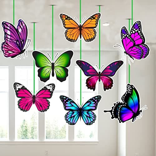 ZYOZIQUE Butterfly Theme Birthday Ceiling Hanging Streamers Kids Theme For Baby Shower Birthday Decorations Supplies (Pack Of 8)|Multicolor