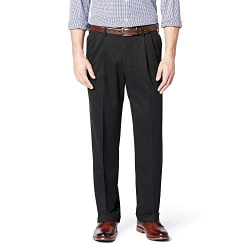 Dockers Men's Relaxed Fit Comfort Khaki Pants-Pleated, Black Metal, 42W x 30L