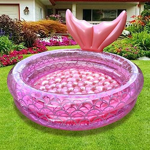 Benelet Kiddie Swimming Pool Inflatable Mermaid Pool Indoor Outdoor Ball Pit for Kids 47 inch