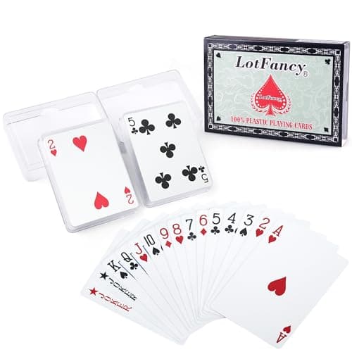LotFancy Playing Cards 100 Plastic Waterproof 2 Decks of Cards with Plastic Cases Poker Size Standard Index for Magic Props Pool Beach Water Card Games
