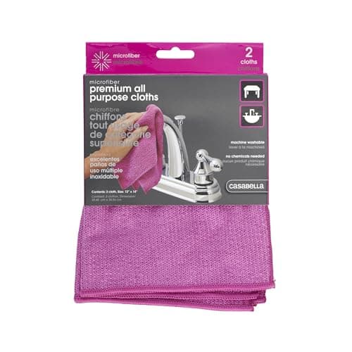 Casabella Microfiber 12" x 14" Cleaning Cloths, (Pack of 2), Magenta All Purpose, 2 Count