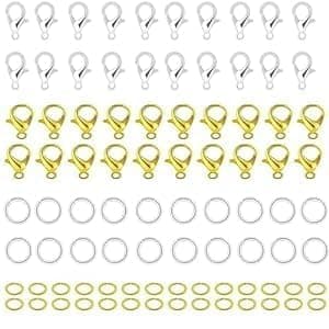 VIGHNESHWAR Traders DIY Crafts Alloy Lobster Claw Clasps with Open Jump RingsNecklace Fasteners Hook for DIY Jewelry Making Accessories Silver Golden 40 Pcs Lobster 40 pcs Jump Ring