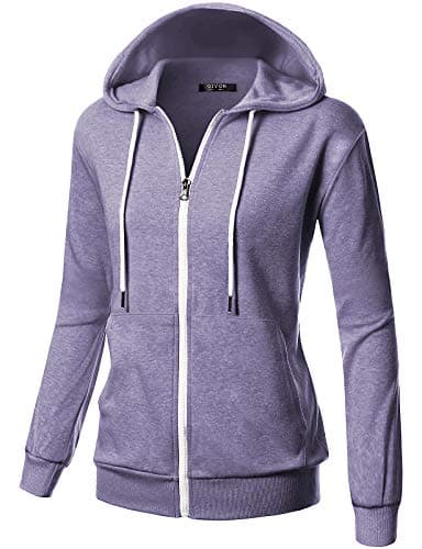 GIVON Women's Lightweight Zip Up Hoodie – Long Sleeve Thin Casual Hooded Jacket, Plus DCF200-LAVENDER-M