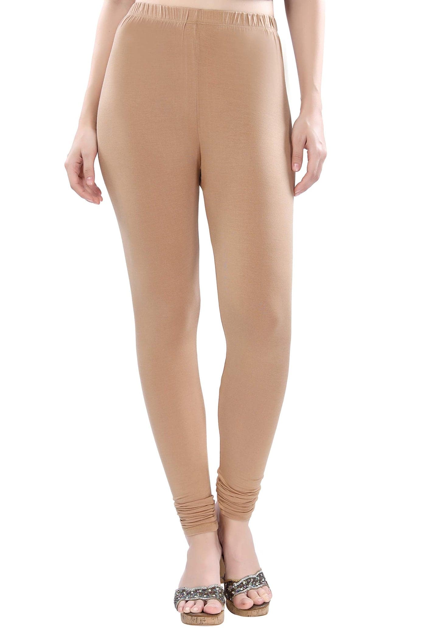 TRASA Ultra Soft Cotton 4 Way Stretchable Solid Regular and Plus Churidar Mid Rise Leggings For Women's and Girls - Size - 6XL - Beige