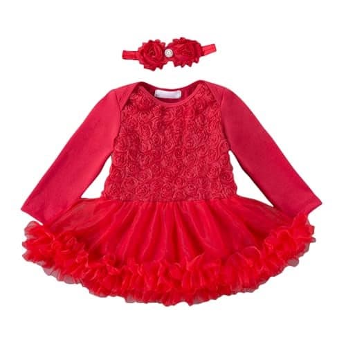 Hopscotch Baby Girls Mini Length Party Dresses In Red Color For Ages (9-12 Months)