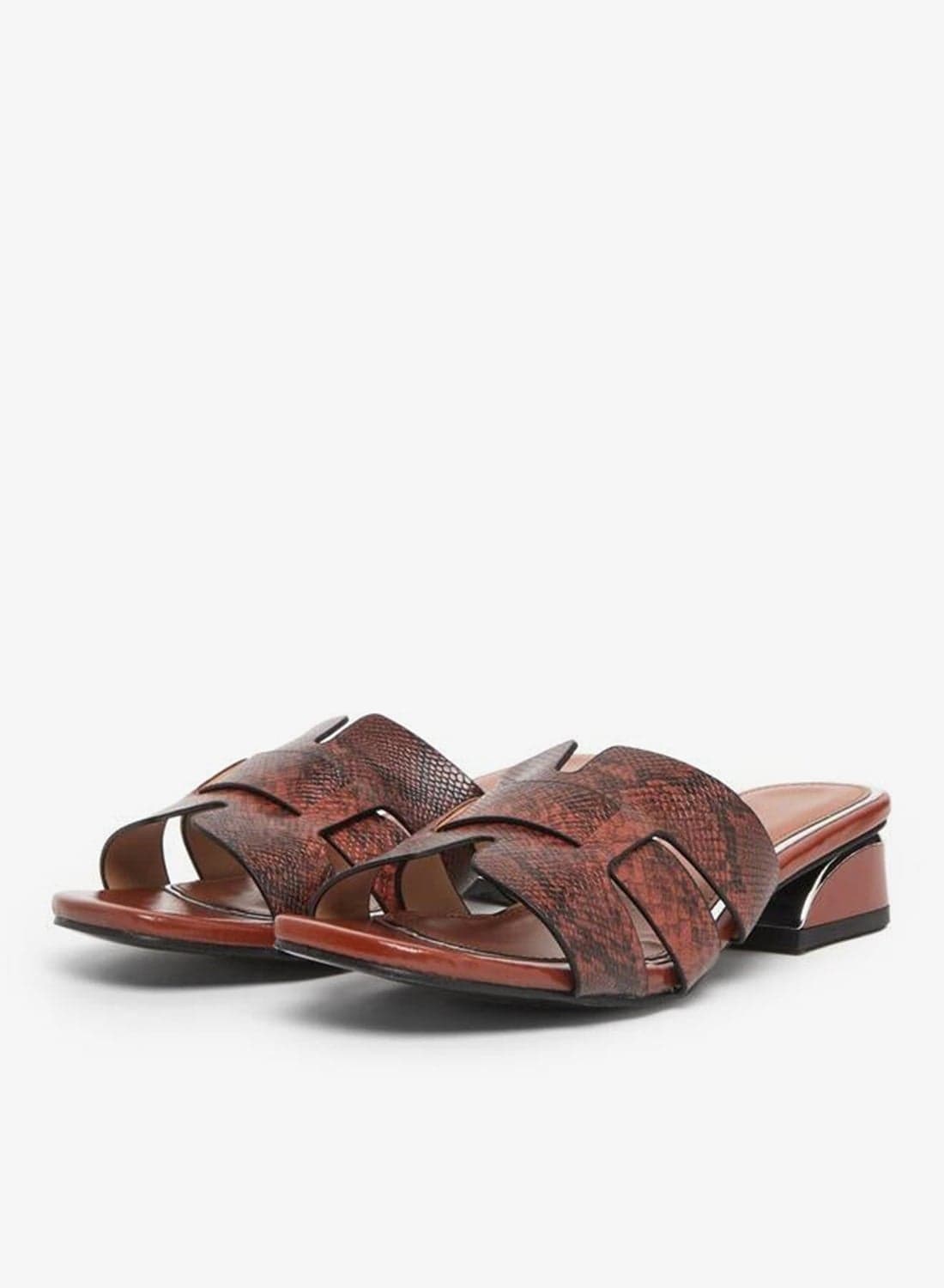 Women Brown Snake Skin Print Block Heel Sandals