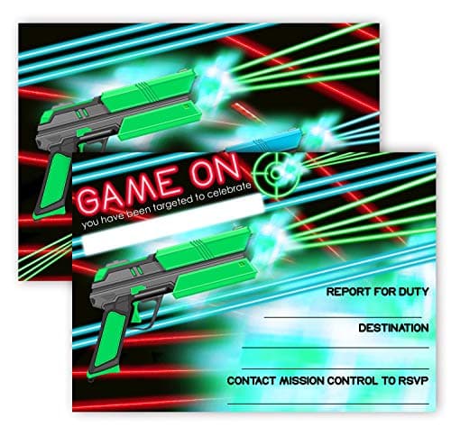 POP parties Laser Tag Brights Invitations 12 Invitations 12 Envelopes Double Sided Laser Tag Party Supplies Laser Tag Party Supplies 12ct Brights