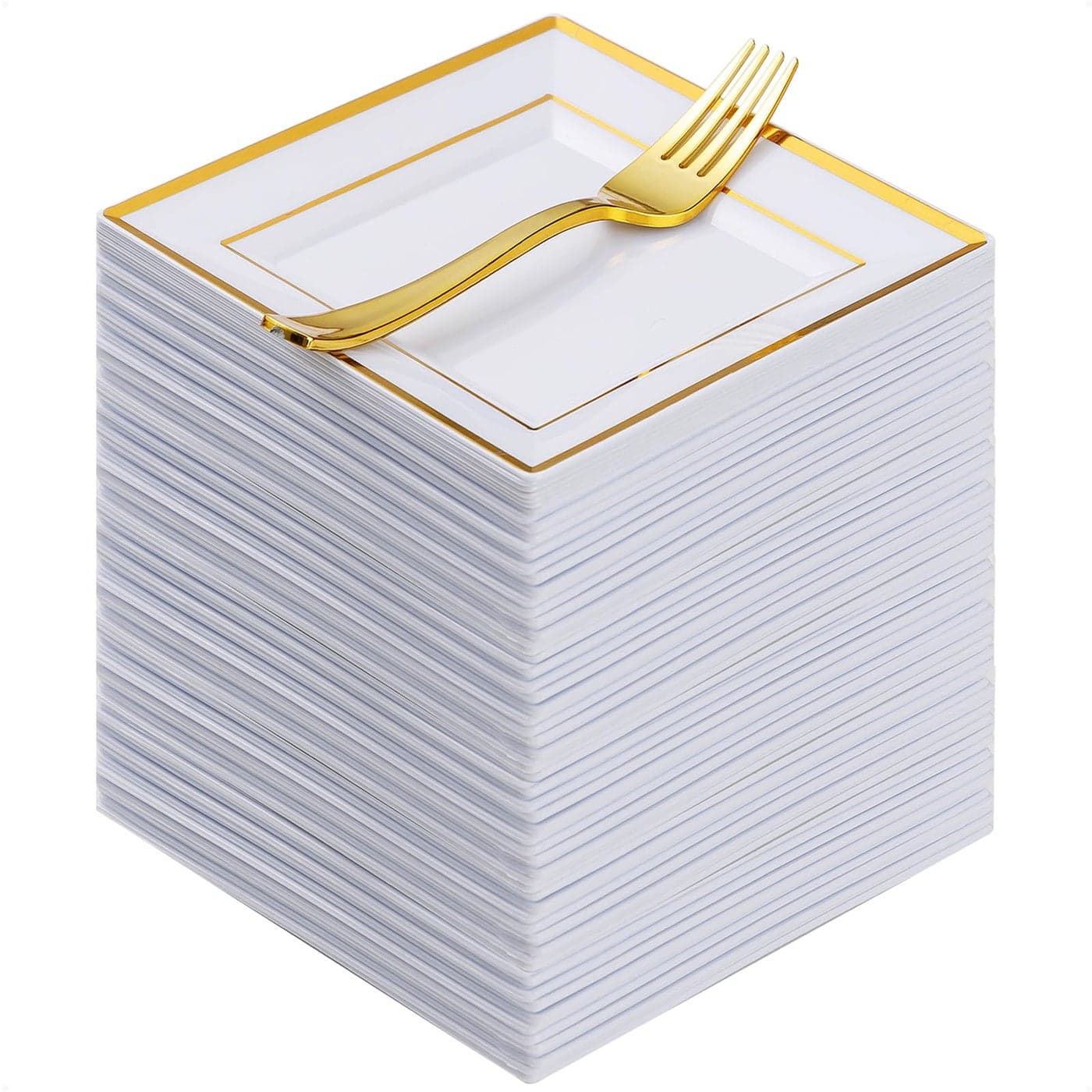 Goodluck 240 Pieces Gold Square Plastic Plates with Forks Gold Dessert Plates for 120 Guests Heavy Duty Disposable Plates for Party Including 120 65 Plastic Plates and 120 74 Forks