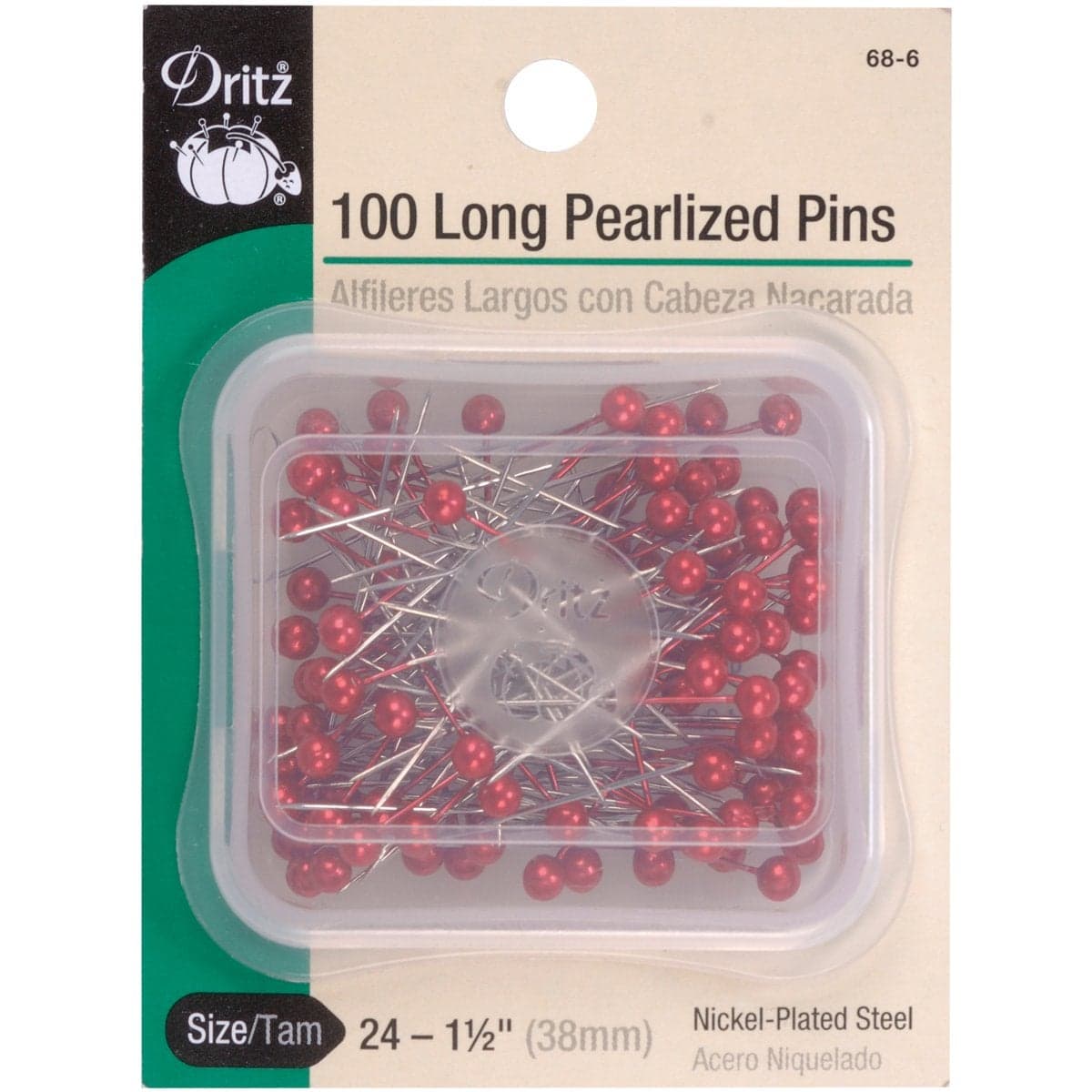 Dritz 112 Long Pearlized Pins 100 Count Red
