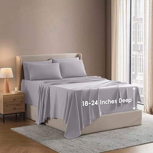 Nestl Extra Deep Queen Sheet Set - 6 Piece Breathable & Cooling Sheets - Hotel Luxury Bedding Set w/18-24 Inch Deep Pockets - Easy & Secure Fit - Super Soft, Wrinkle Free & Comfy - Light Gray