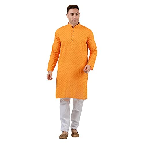 Maharaja Shirt Men's Cotton Kurta Pyjama (MSKP001-44, Light Orange, 44)