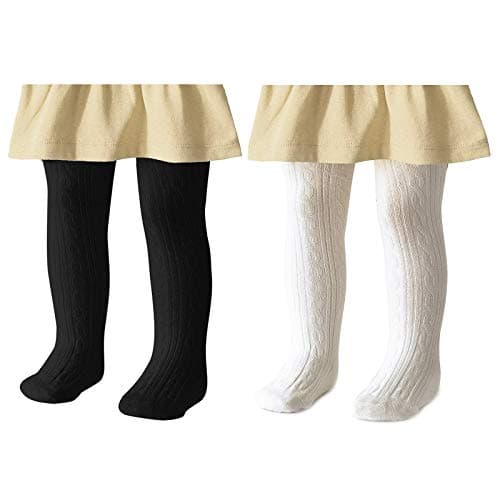Namektch Baby Girls Tights, Seamless Knit Cotton Leggings Pants Infant Toddler Girl Stockings (2-Pack(black+white), 6-12 Months)