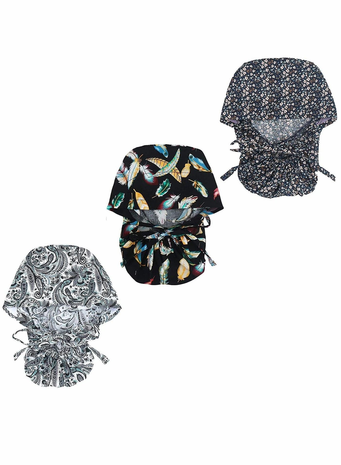 Adjustable Working Cap with Button Long Hair, Sweatband Cotton Ponytail Holder, Tie Back Hats for Women & Men, One Size