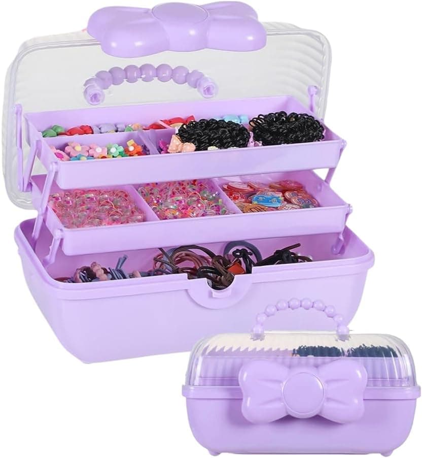 Hair Accessories Organizer for Girls Headbands Clips Ties Baby Girl Supplies Lockable Threelayer Folding Craft Organizers and Storage Plastic Jewelry Box108 59 57in Purple