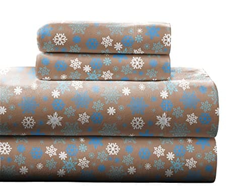 Pointehaven Heavy Weight Flannel Sheet Set, Full, Snow Flakes/Tan - Warm & Cozy - 100% Cotton Flannel Pre-Shrunk -170 GSM -Deep Pockets -Easy Fit Elastic All Around-Comfy Double Brushed