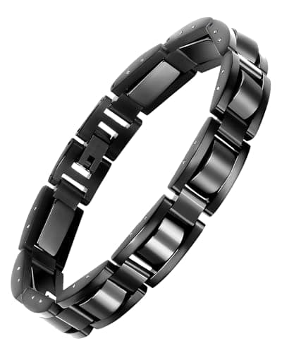 Feraco Mens Magnetic Bracelets, Classic Balck Titanium Stainless Steel Bracelets with Natural Hematite Magnet Stones,Men's Jewelry Gifts,8.66 inch