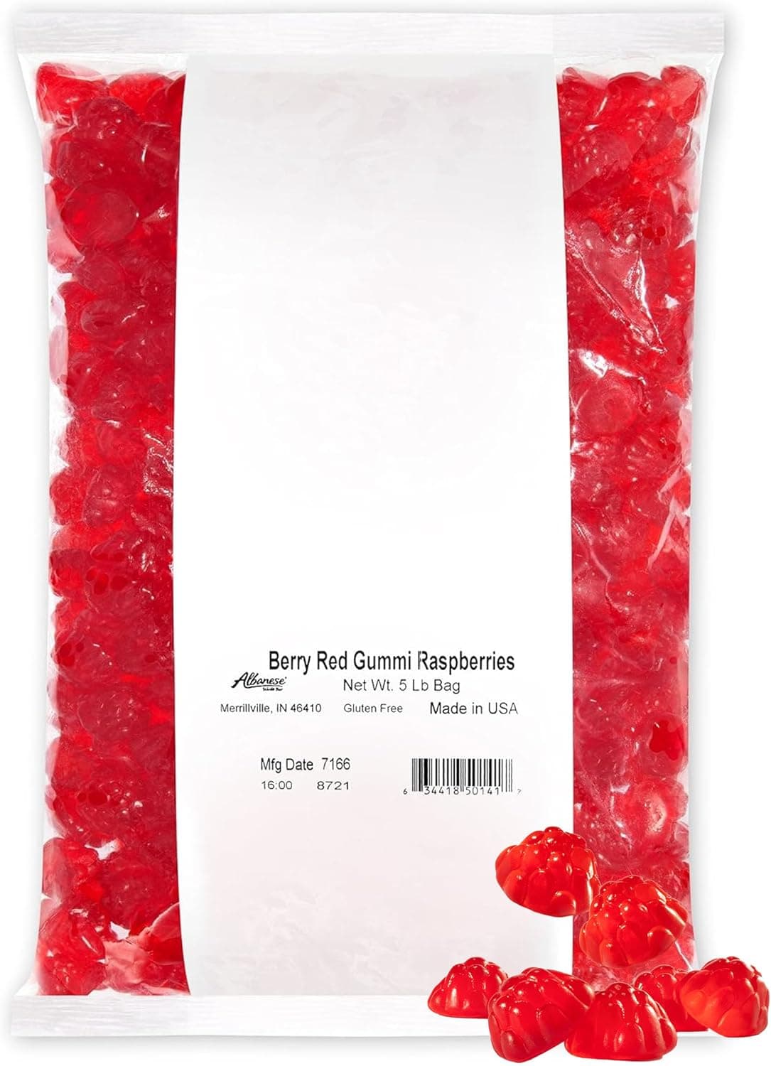 Albanese World's Best Berry Red Gummi Raspberries - 5 lb Bag of Gluten-Free Candy